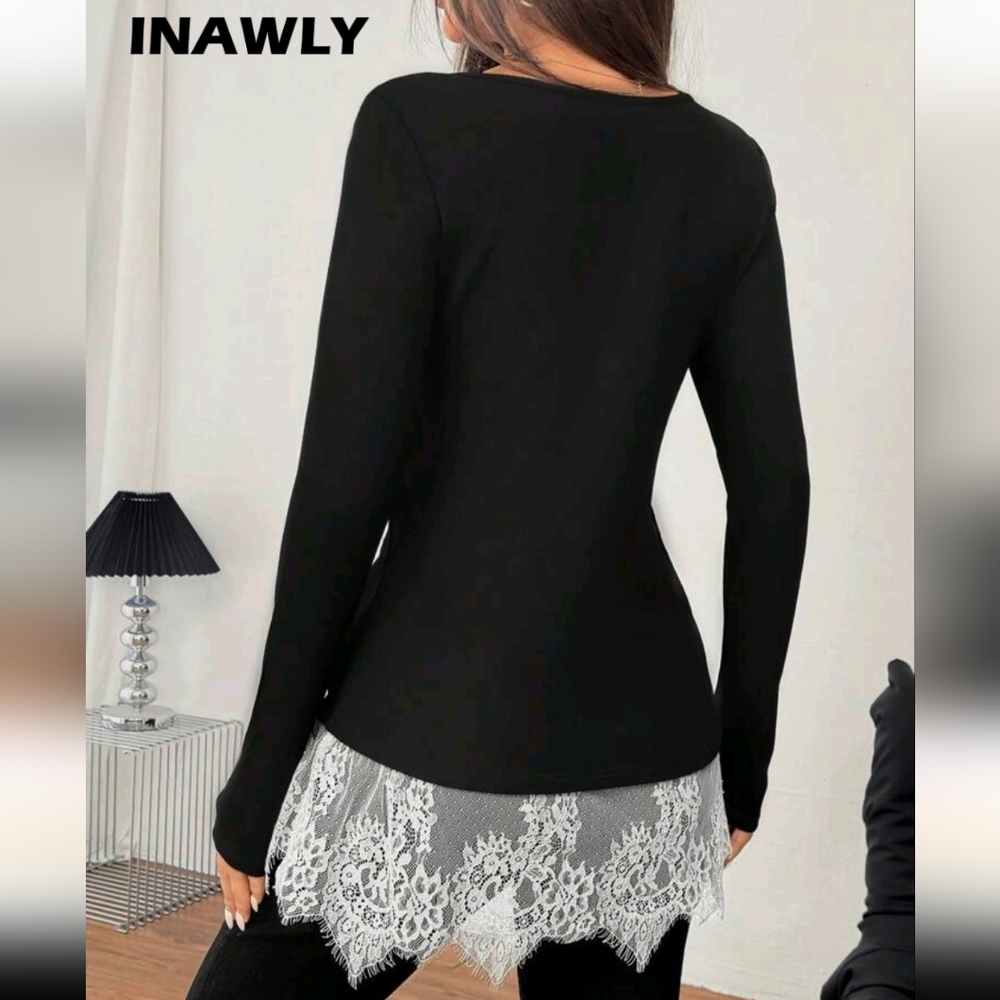 Black Lace Hem Women's Top Medium, Washed And Never Worn